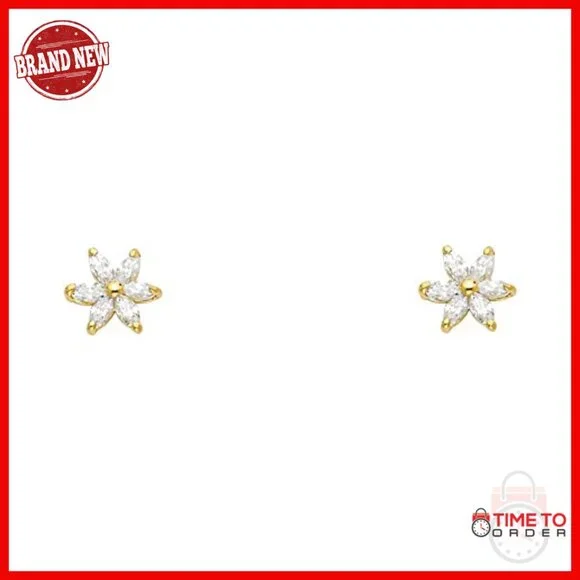 14k Gold Flower Stud Earrings with Screw Back - 7mm